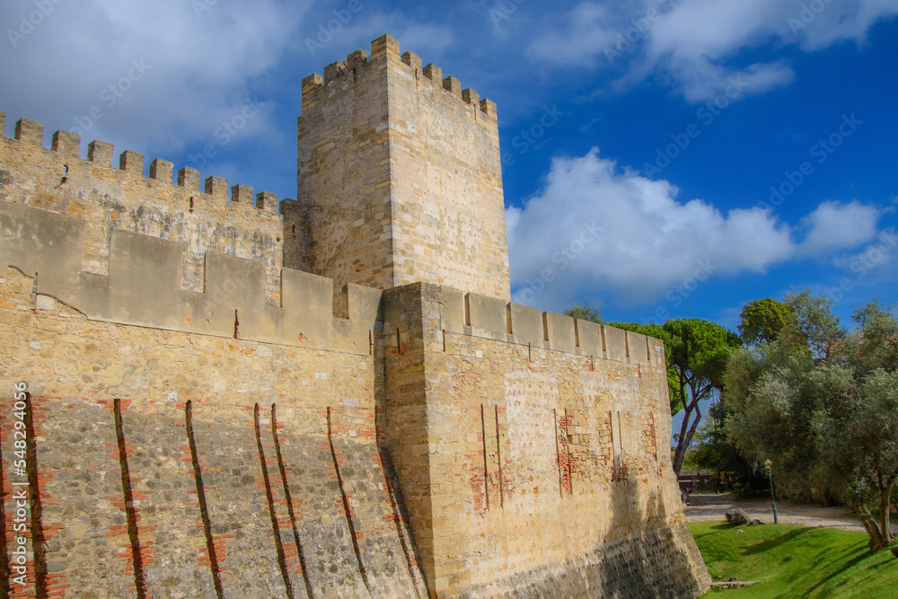 Architectural details in the St-Georges Castle in the city of Lisbon in Portugal