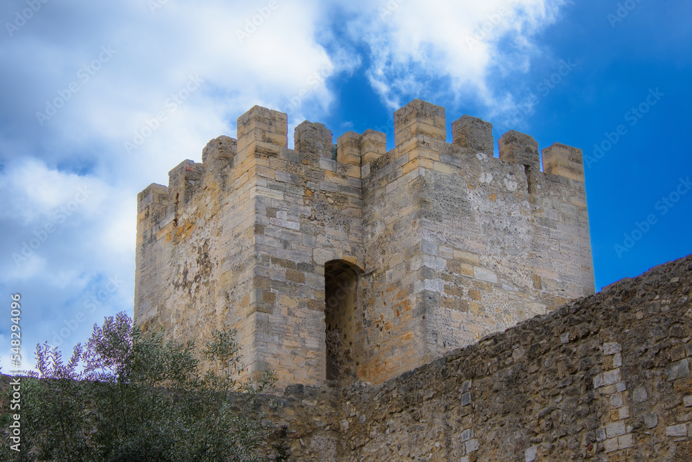 Architectural details in the St-Georges Castle in the city of Lisbon in Portugal