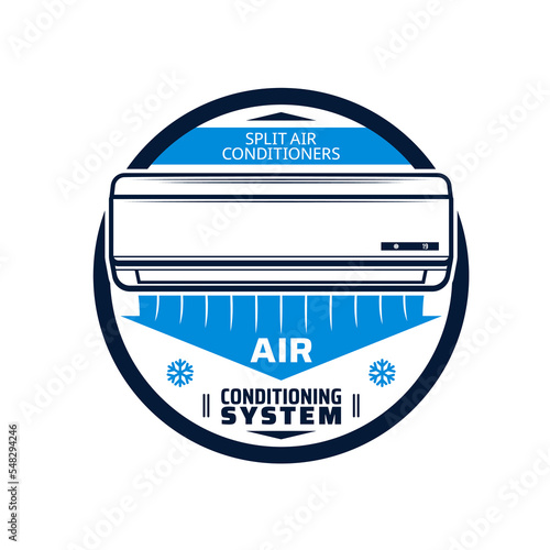 Air conditioner vector icon, conditioning equipment. Electronic device for home. Fan cooling, split air climate control system, installing or repair service center promo label or sign photo