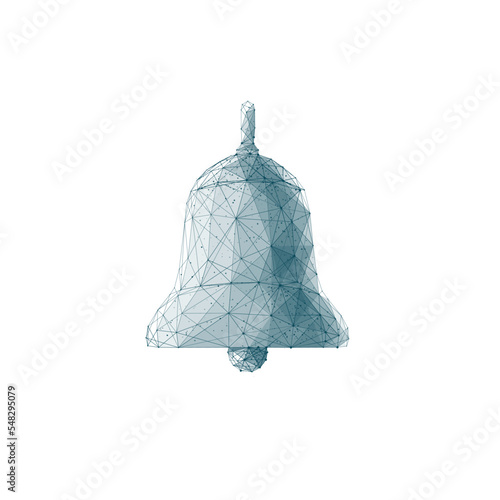 Isolated polygonal bell on white background. Vector handbell illustration. Low poly wireframe social media concept. Digital geometric image.