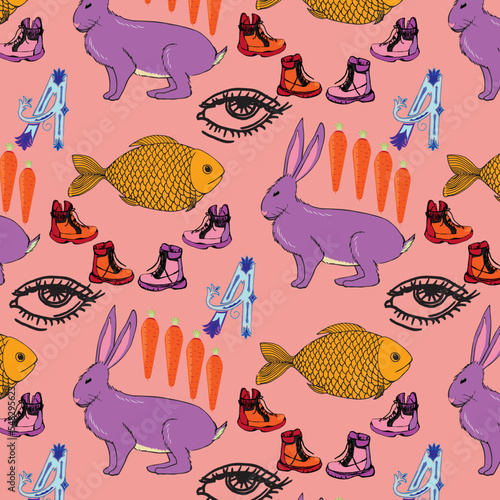 Vector pattern with a set of different items. For print and web.