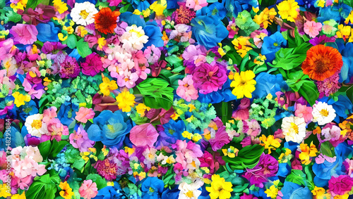 カラフルな花の背景　テクスチャ　素材
