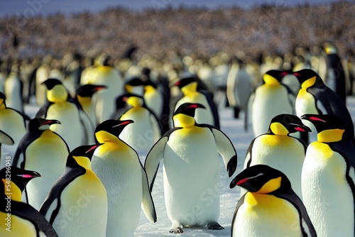 Fototapeta Bright funny emperor penguins living at south pole