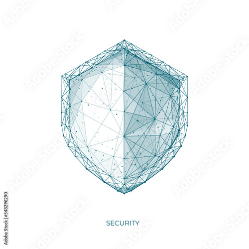 Isolated security shield on white background. Vector low poly wireframe safety concept. Сyber security.