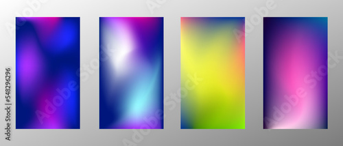 Abstract bright gradient background. Set of 4 backgrounds. Creative modern vector illustration. Holographic spectrum for coating.