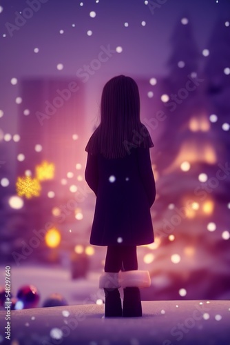 AI-generated Image Of A Little Girl Looking At The Big City Christmas Lights