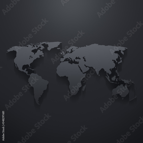 Fototapeta Naklejka Na Ścianę i Meble -  Gray world map with light effect and shadow on a dark grey background. High resolution clean and modern world map in black and white.