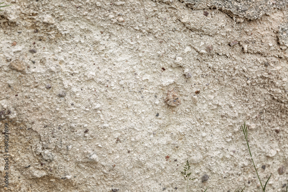 The surface of the gray-beige sandy rock. Background. Space for text. The surface of the gray-beige sandy rock. Background. Space for text.