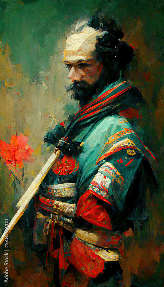 Fototapeta premium abstract oil painting of a samurai in a kimono