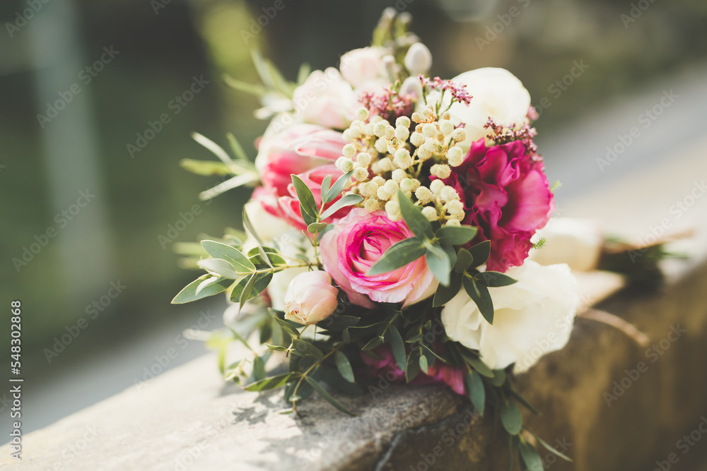 Wonderful luxury wedding bouquet of different flowers