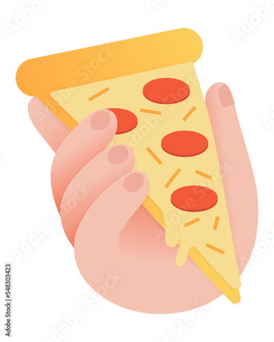 Hand holding a pizza. Vector illustration of pizza.  (ID: 548303423)