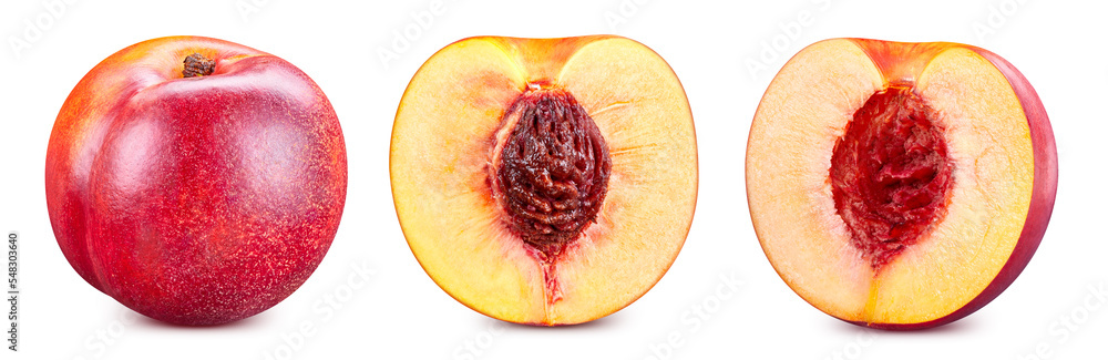Obraz premium Peach isolated on white background. Clipping path peach. Peach macro studio photo