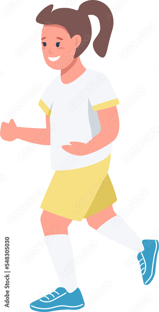 Little girl participating in football competition semi flat color raster character. Full body person on white. Gender equality simple cartoon style illustration for web graphic design and animation Little girl participating in football competition semi flat color raster character. Full body person on white. Gender equality simple cartoon style illustration for web graphic design and animation