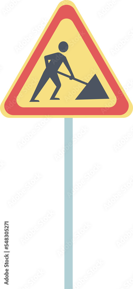 Digging sign semi flat color raster object. Person with shovel. Full sized item on white. Triangle-shaped road sign simple cartoon style illustration for web graphic design and animation Digging sign semi flat color raster object. Person with shovel. Full sized item on white. Triangle-shaped road sign simple cartoon style illustration for web graphic design and animation