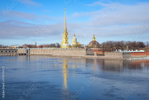 View of the Peter and Paul Fortress on a spring morning. Saint-Petersburg