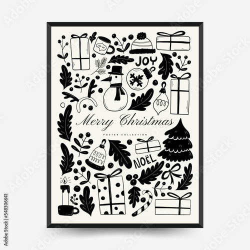 Merry Christmas and Happy New Year backgrounds, greeting cards, posters, holiday covers. Xmas festive templates