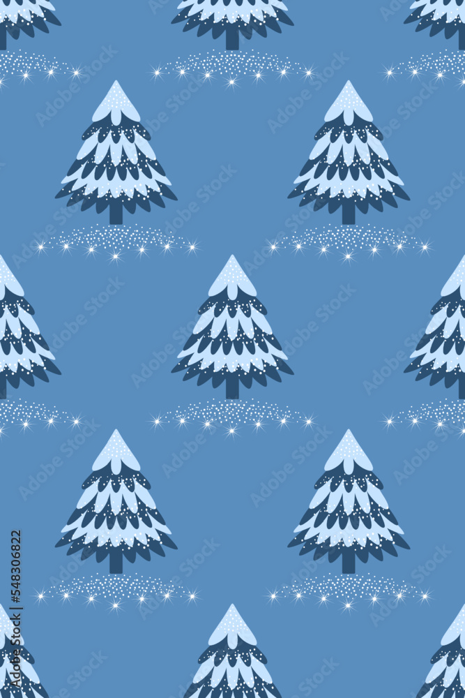 Vector illustration of a decorative stylized Christmas tree with snowflake decorations. Universal artistic template for design, greeting card, invitation. Pattern..