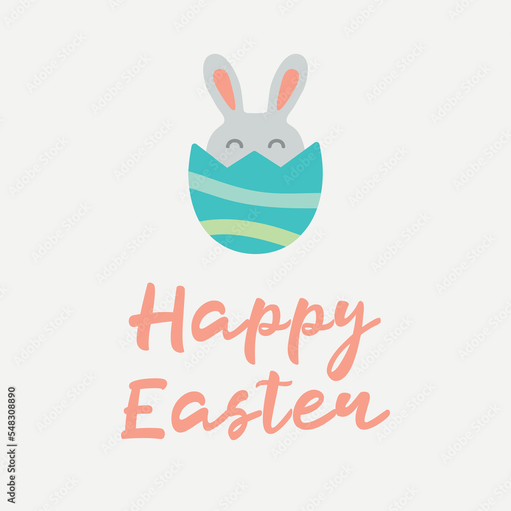 Vector design for card, invitation, flyer, banner. Rabbit and egg illustration. Celebratory theme with Happy Easter writing in calligraphy style Vector design for card, invitation, flyer, banner. Rabbit and egg illustration. Celebratory theme with Happy Easter writing in calligraphy style