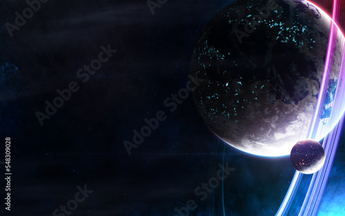 Fototapeta Naklejka Na Ścianę i Meble -  Inhabited deep space planet. Science fiction. Elements of this image furnished by NASA