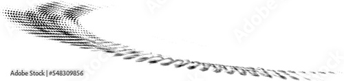 Punched polka dot, ballpoint, dotted, dashed halftone silhouette. Spiral bend. Vector.