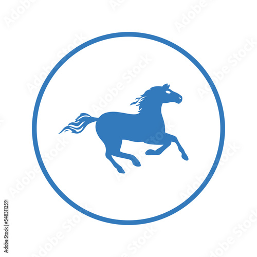 Horse  animal  mustang  race  ride  sport icon. Blue color design.