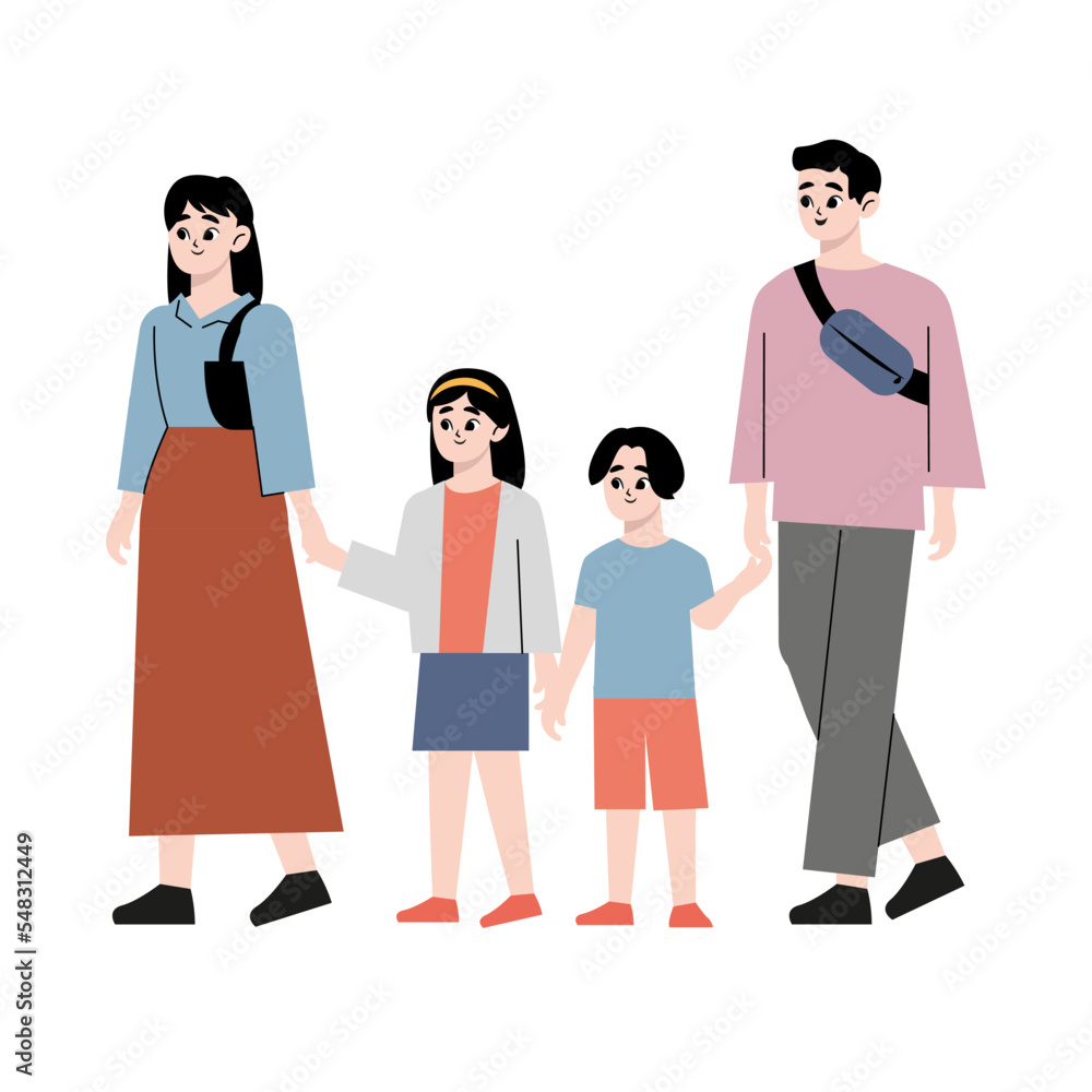 Fun family walking. Rest at nature. Vector illustration in a flat style Fun family walking. Rest at nature. Vector illustration in a flat style