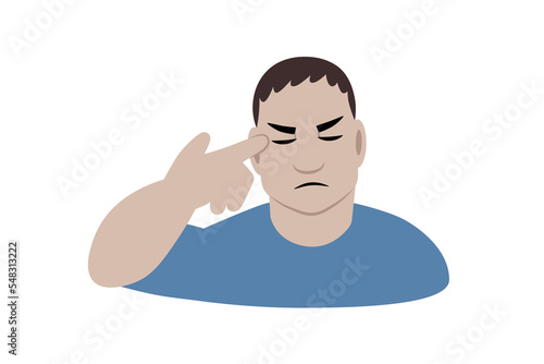 Frustrated man puttting a finger gun to his head. Vector illustration.