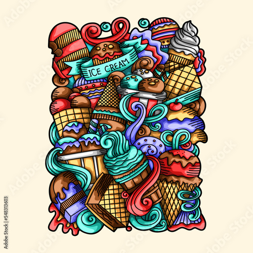Ice Cream Doodle Vector Element Template Design Illustration