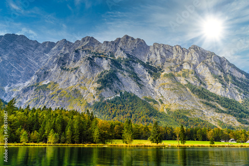 Koenigssee lake with Alp mountains  Konigsee  Berchtesgaden National Park  Bavaria  Germany