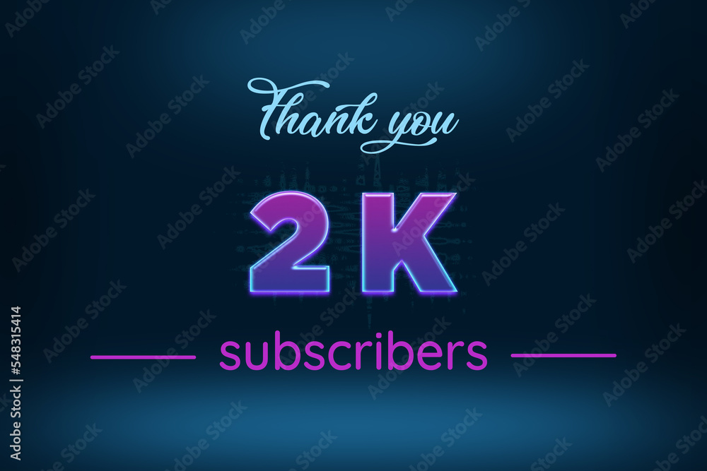 2 K subscribers celebration greeting banner with Purple Glowing Design