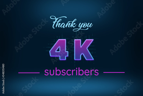 4 K subscribers celebration greeting banner with Purple Glowing Design