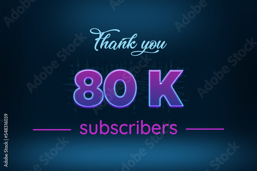 80 K subscribers celebration greeting banner with Purple Glowing Design