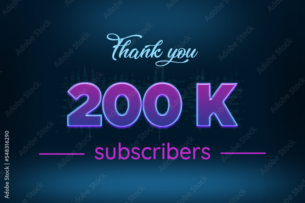 200 K subscribers celebration greeting banner with Purple Glowing Design