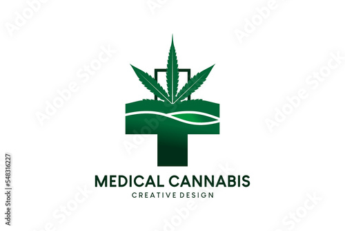 Medical cannabis icon plus logo design with creative simple concept