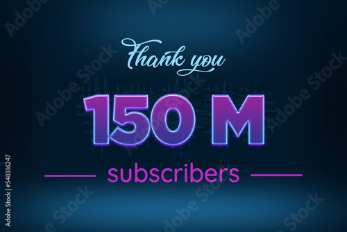 150 Million subscribers celebration greeting banner with Purple Glowing Design