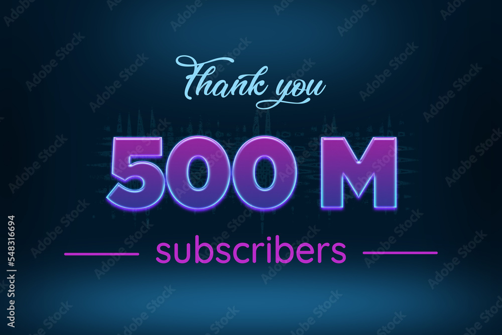 500 Million  subscribers celebration greeting banner with Purple Glowing Design
