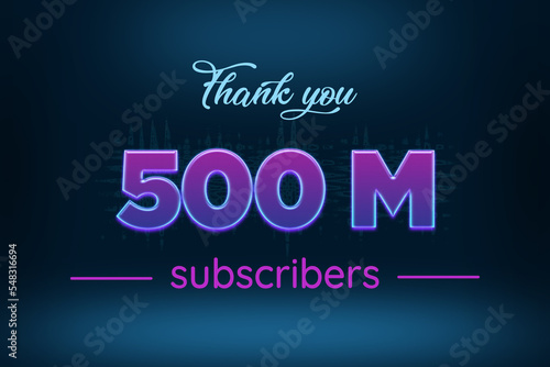 500 Million subscribers celebration greeting banner with Purple Glowing Design