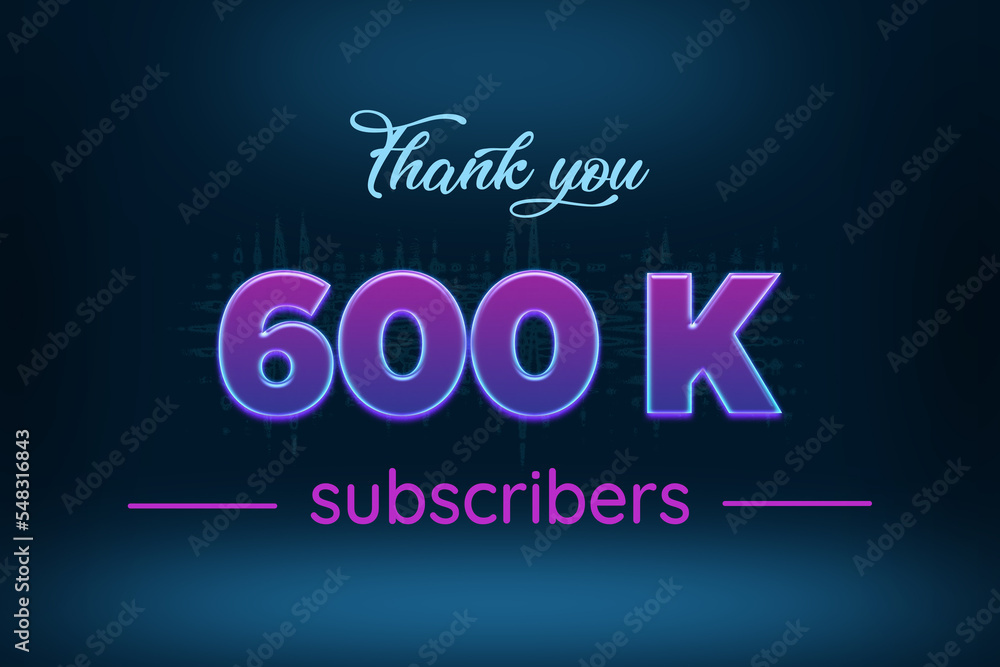 600 K  subscribers celebration greeting banner with Purple Glowing Design