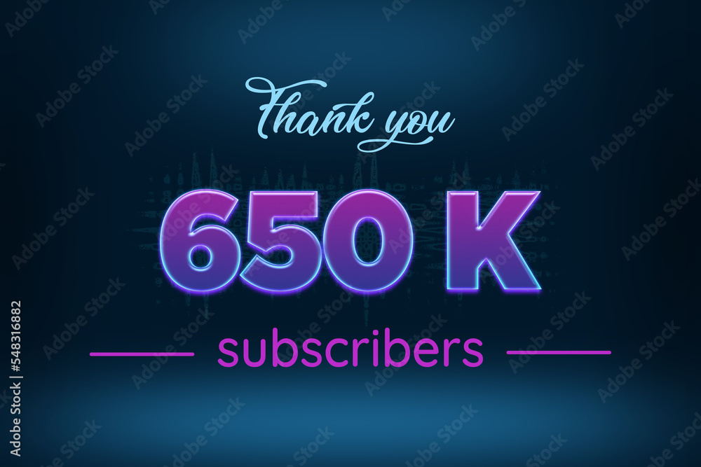 Fototapeta premium 650 K subscribers celebration greeting banner with Purple Glowing Design