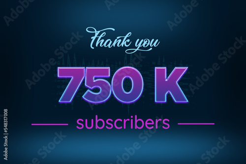 750 K subscribers celebration greeting banner with Purple Glowing Design