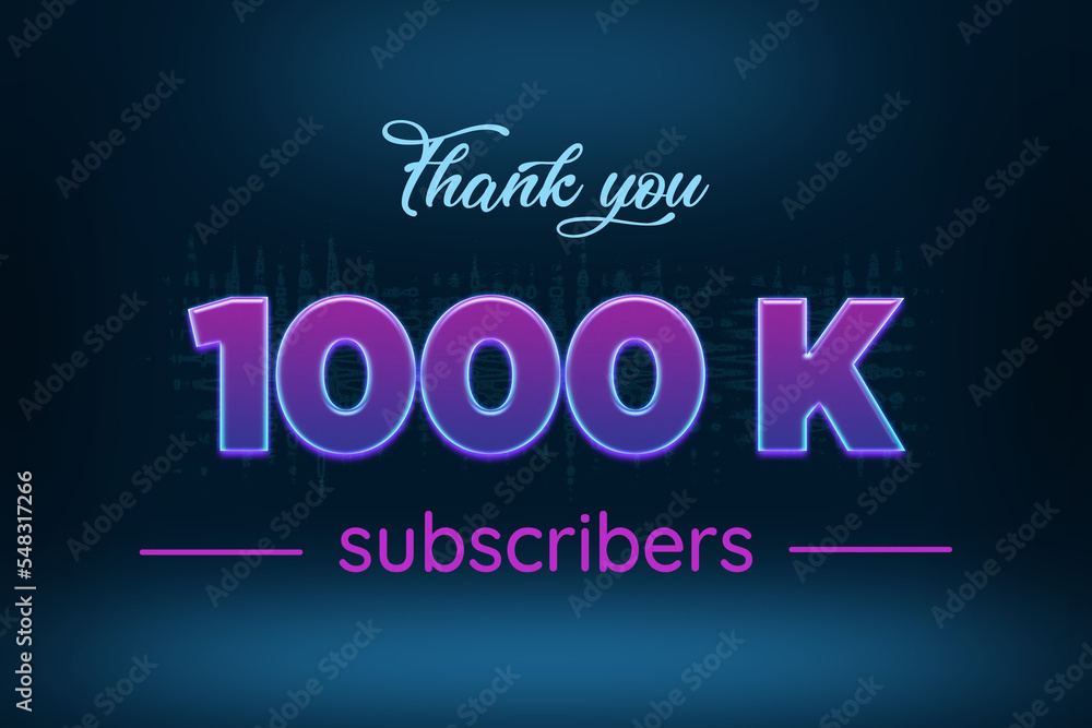 1000 K subscribers celebration greeting banner with Purple Glowing Design