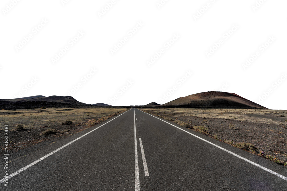 road for nowhere in the desert on transparence background - obrazy, fototapety, plakaty 