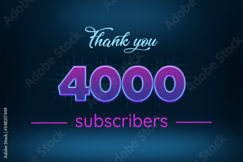 4000 subscribers celebration greeting banner with Purple Glowing Design