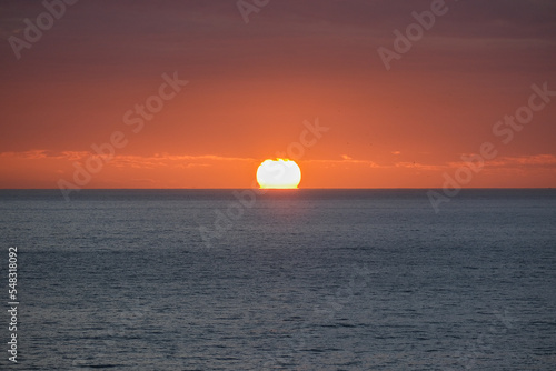 Beautiful horizon sunrise sunset dusk dawn twilight blue hour over ocean sea with sea gulls nature seascape scenery © Tamme