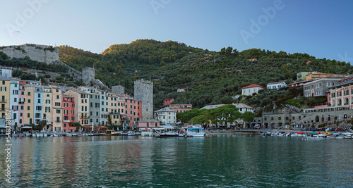 The town of Porto Venere, one of the most famous and visited towns in Liguria, Italy, during an afternoon of an Autumn day - October 2022. © Roberto