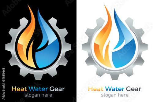 Sanitär, Heizungsmonteur, Wasser, Feuer, Gas, Zahnrad - Logo, Firmenzeichen, Emblem, Branding