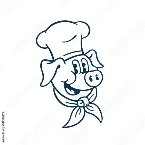 Vintage Style Clip Art - Friendly Piggy Dressed as a Chef or a Cook - Vector EPS10.