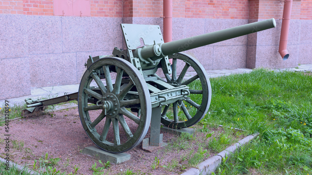 47 mm Hotchkiss cannon of 1898 issue on the site of the artillery museum in St. Petersburg, Russia