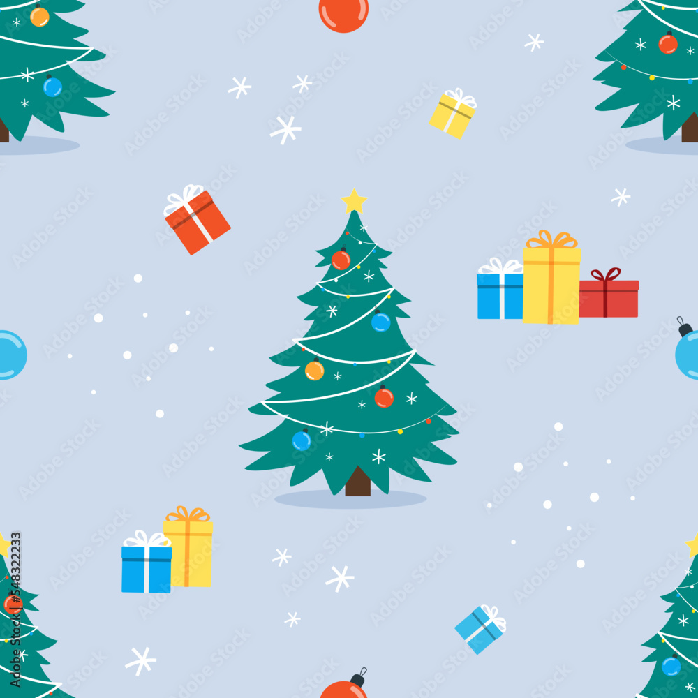 Christmas seamless pattern with christmas tree, gift box and christmas toy. EPS 10.	