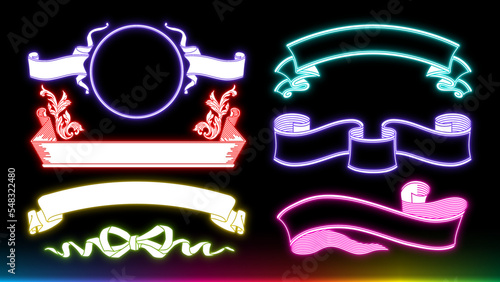 ネオン看板風デザインの横長ラベルセット。